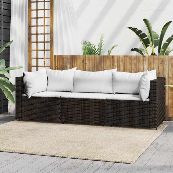 3 részes barna polyrattan kerti ülőgarnitúra párnával