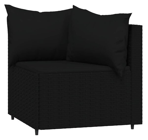 2 db fekete polyrattan kerti sarokkanapé párnákkal