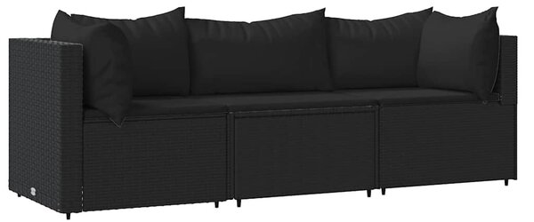 3 részes fekete polyrattan kerti ülőgarnitúra párnákkal