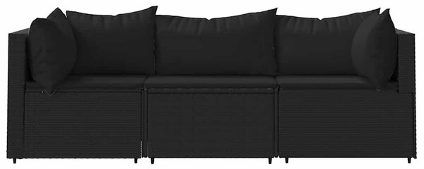 3 részes fekete polyrattan kerti ülőgarnitúra párnákkal