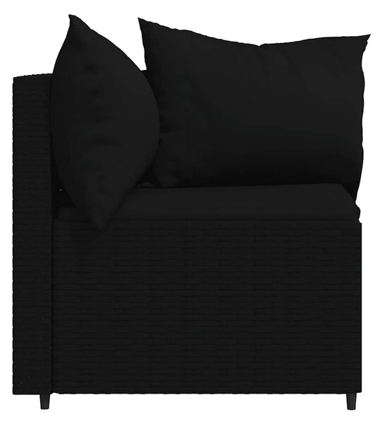 2 db fekete polyrattan kerti sarokkanapé párnákkal