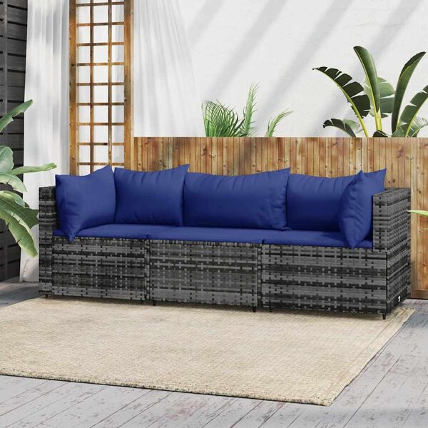 3 részes szürke polyrattan kerti ülőgarnitúra párnákkal