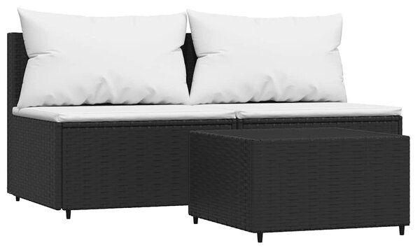 3 részes fekete polyrattan kerti ülőgarnitúra párnákkal