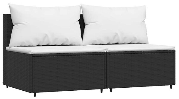 3 részes fekete polyrattan kerti ülőgarnitúra párnákkal