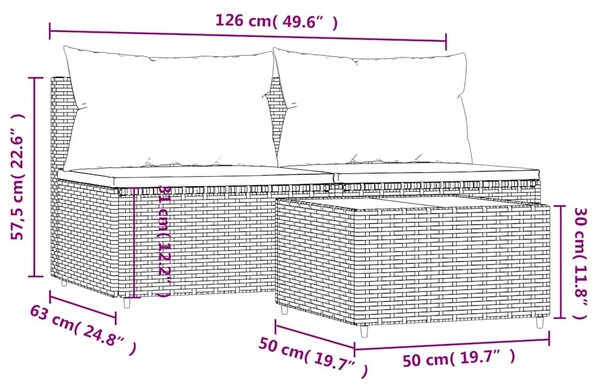 3 részes barna polyrattan kerti ülőgarnitúra párnával