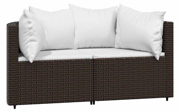 2 db barna polyrattan kerti sarokkanapé párnákkal