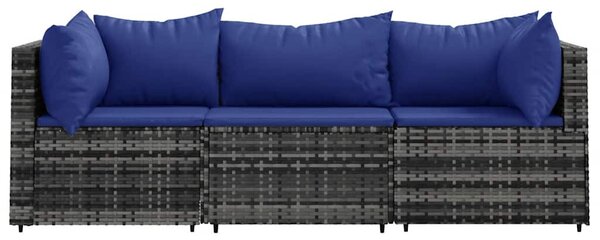 3 részes szürke polyrattan kerti ülőgarnitúra párnákkal