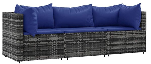 3 részes szürke polyrattan kerti ülőgarnitúra párnákkal