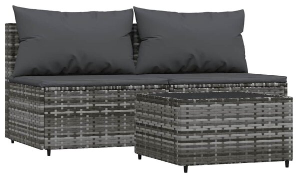 3 részes szürke polyrattan kerti ülőgarnitúra párnákkal