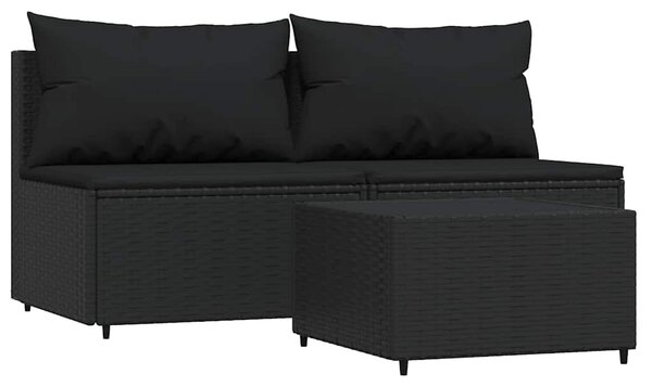 3 részes fekete polyrattan kerti ülőgarnitúra párnákkal