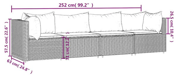 4 részes szürke polyrattan kerti ülőgarnitúra párnákkal