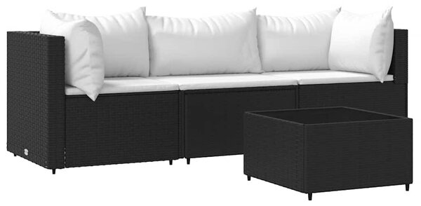 4 részes fekete polyrattan kerti ülőgarnitúra párnákkal