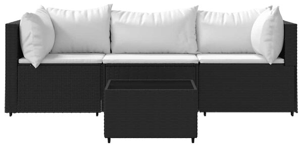 4 részes fekete polyrattan kerti ülőgarnitúra párnákkal