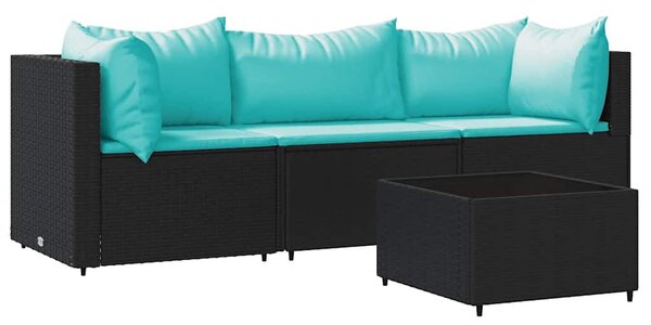 4 részes fekete polyrattan kerti ülőgarnitúra párnákkal