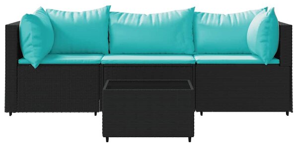 4 részes fekete polyrattan kerti ülőgarnitúra párnákkal
