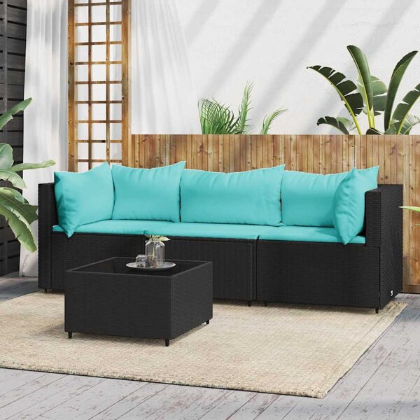 4 részes fekete polyrattan kerti ülőgarnitúra párnákkal