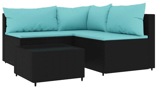 4 részes fekete polyrattan kerti ülőgarnitúra párnákkal