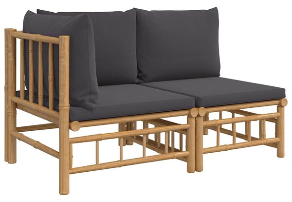 2 részes bambusz kerti ülőgarnitúra sötétszürke párnákkal