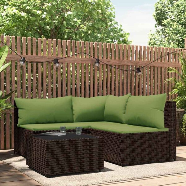 4 részes barna polyrattan kerti ülőgarnitúra párnákkal