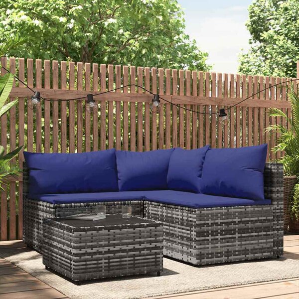 4 részes szürke polyrattan kerti ülőgarnitúra párnákkal