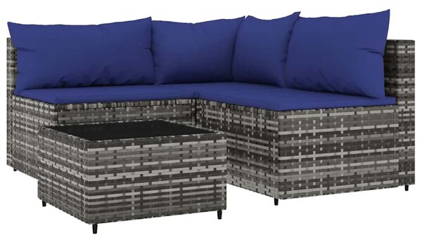 4 részes szürke polyrattan kerti ülőgarnitúra párnákkal