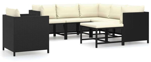 Polyrattan Kerti Bútorszett - 7 részes - Fekete