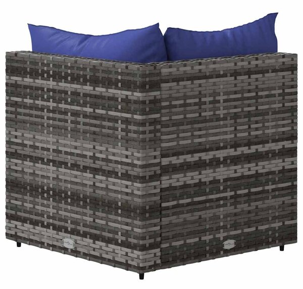Szürke polyrattan kerti sarokkanapé párnákkal