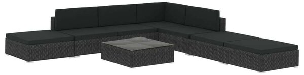 Polyrattan Kerti Bútorszett - 8 részes - Fekete
