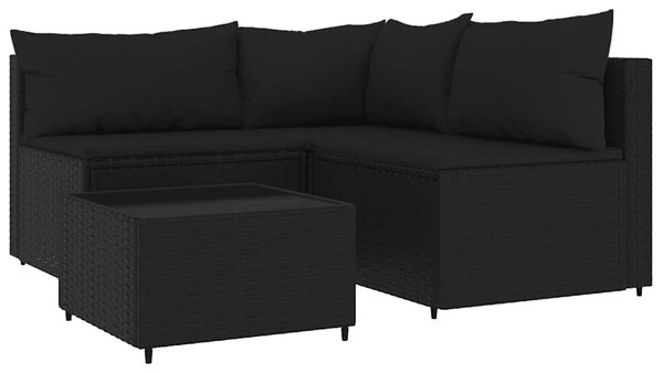 4 részes fekete polyrattan kerti ülőgarnitúra párnákkal