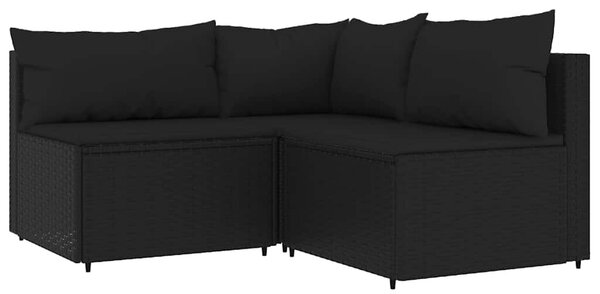 4 részes fekete polyrattan kerti ülőgarnitúra párnákkal