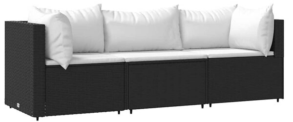3 részes fekete polyrattan kerti ülőgarnitúra párnákkal