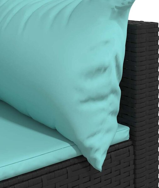 2 db fekete polyrattan kerti sarokkanapé párnákkal