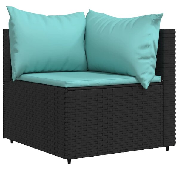 3 részes fekete polyrattan kerti ülőgarnitúra párnákkal