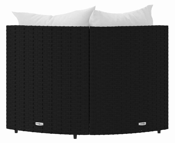 2 db fekete polyrattan kerti sarokkanapé párnákkal