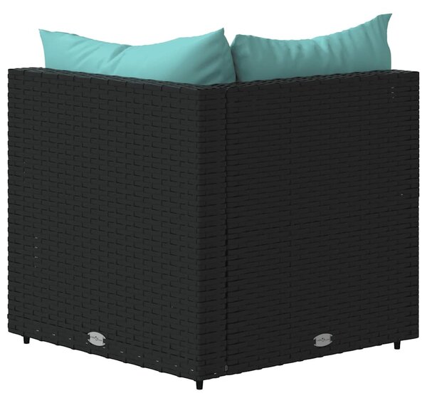 2 db fekete polyrattan kerti sarokkanapé párnákkal