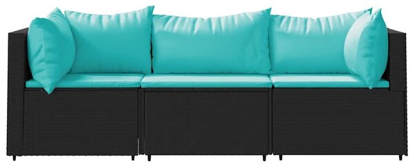 3 részes fekete polyrattan kerti ülőgarnitúra párnákkal