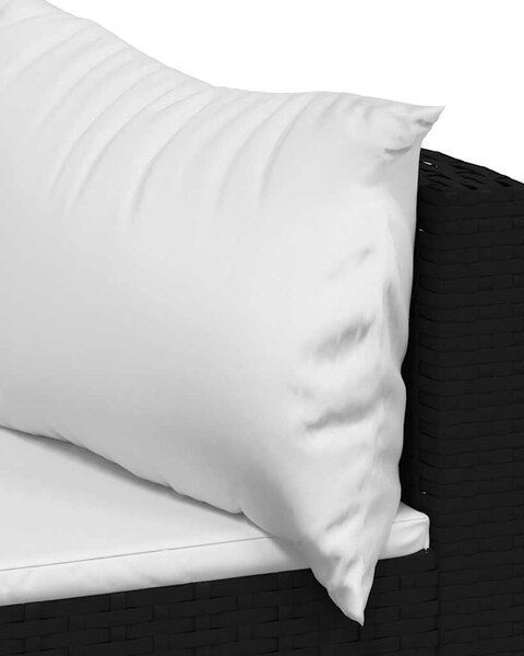 2 db fekete polyrattan kerti sarokkanapé párnákkal