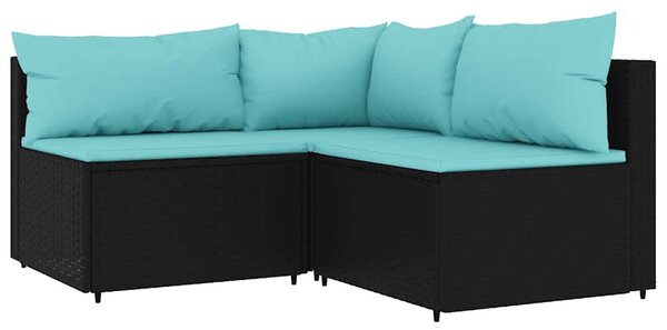3 részes fekete polyrattan kerti ülőgarnitúra párnákkal