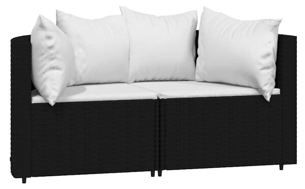 2 db fekete polyrattan kerti sarokkanapé párnákkal