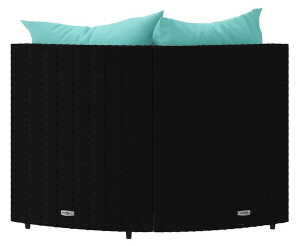 2 db fekete polyrattan kerti sarokkanapé párnákkal