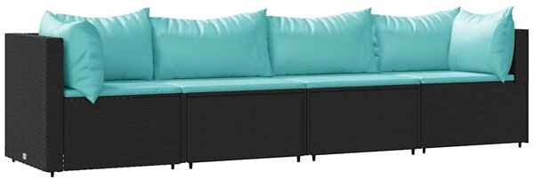 4 részes fekete polyrattan kerti ülőgarnitúra párnákkal