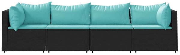 4 részes fekete polyrattan kerti ülőgarnitúra párnákkal