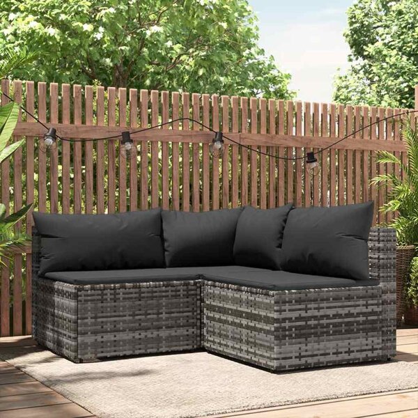 3 részes szürke polyrattan kerti ülőgarnitúra párnákkal