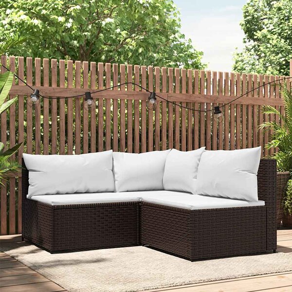 3 részes barna polyrattan kerti ülőgarnitúra párnával