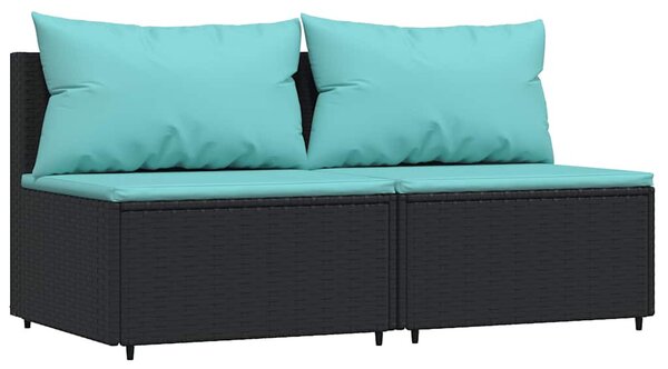 3 részes fekete polyrattan kerti ülőgarnitúra párnákkal