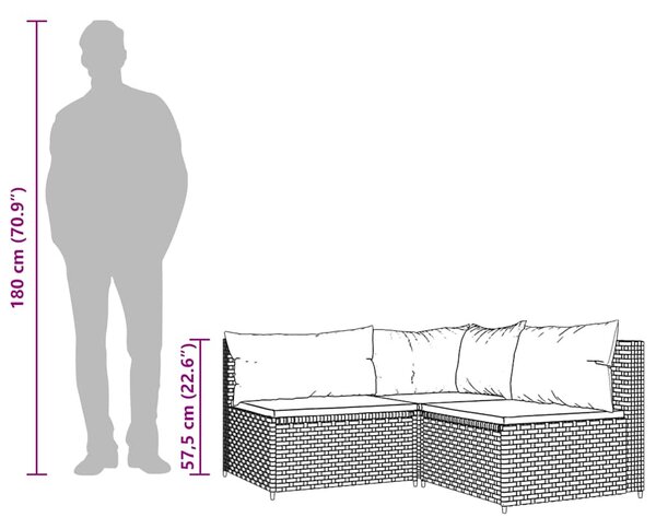 3 részes barna polyrattan kerti ülőgarnitúra párnával