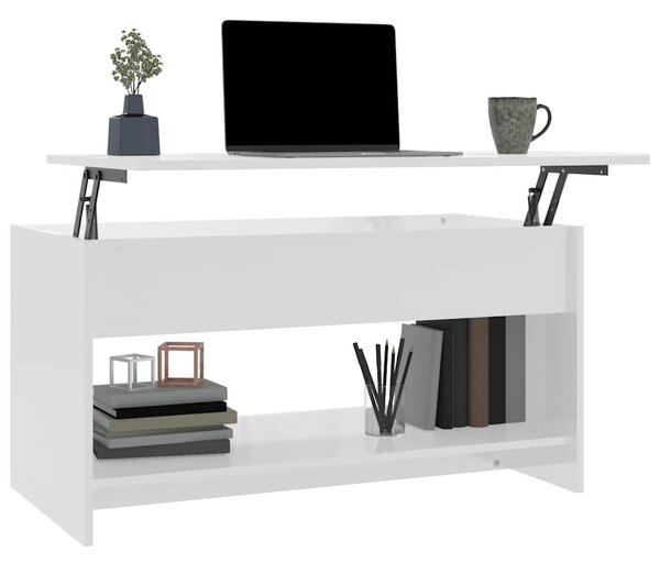 Magasfényű fehér szerelt fa dohányzóasztal 102x50x52,5 cm