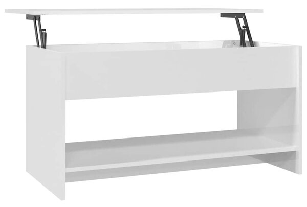 Magasfényű fehér szerelt fa dohányzóasztal 102x50x52,5 cm