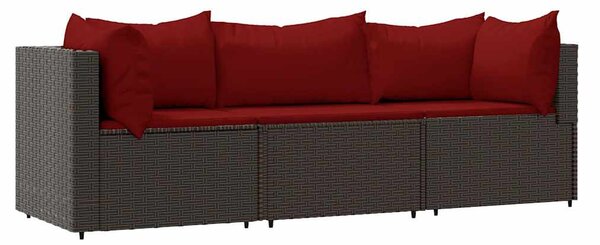 3 részes barna polyrattan kerti ülőgarnitúra párnával