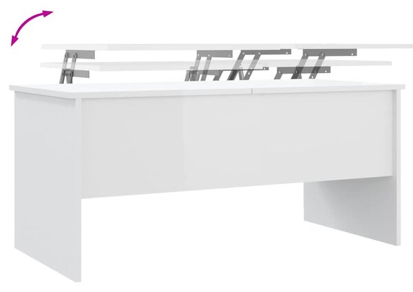 Magasfényű fehér szerelt fa dohányzóasztal 102x50,5x46,5 cm